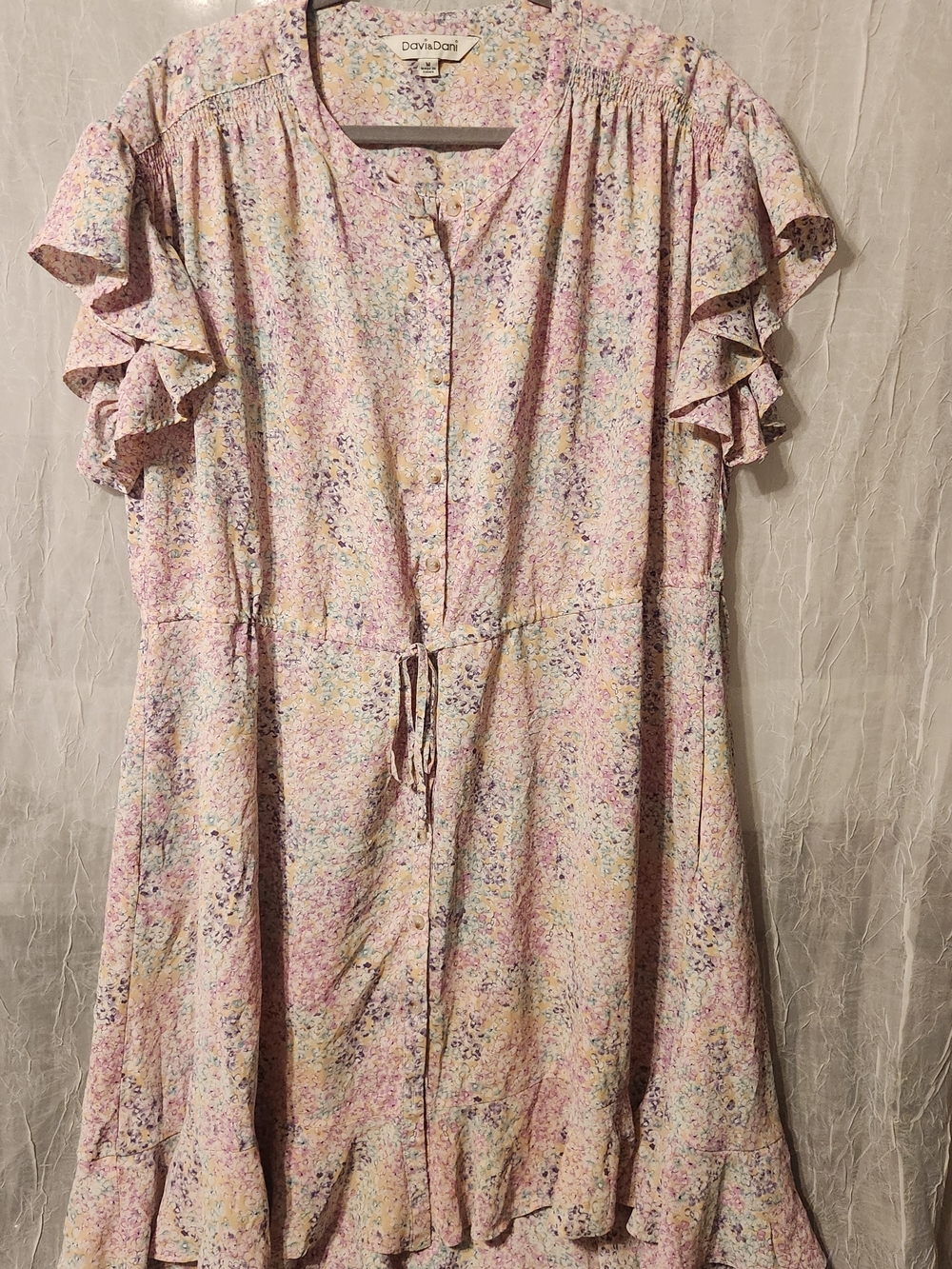 DAVI & DANI Pastel Speckled Ruffle Midi Dress in Pink and Cream